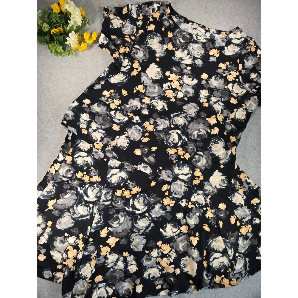 Isaac Mizrahi Live Skirt Set Womens 2X Black Floral Short Sleeve Top Office Cute